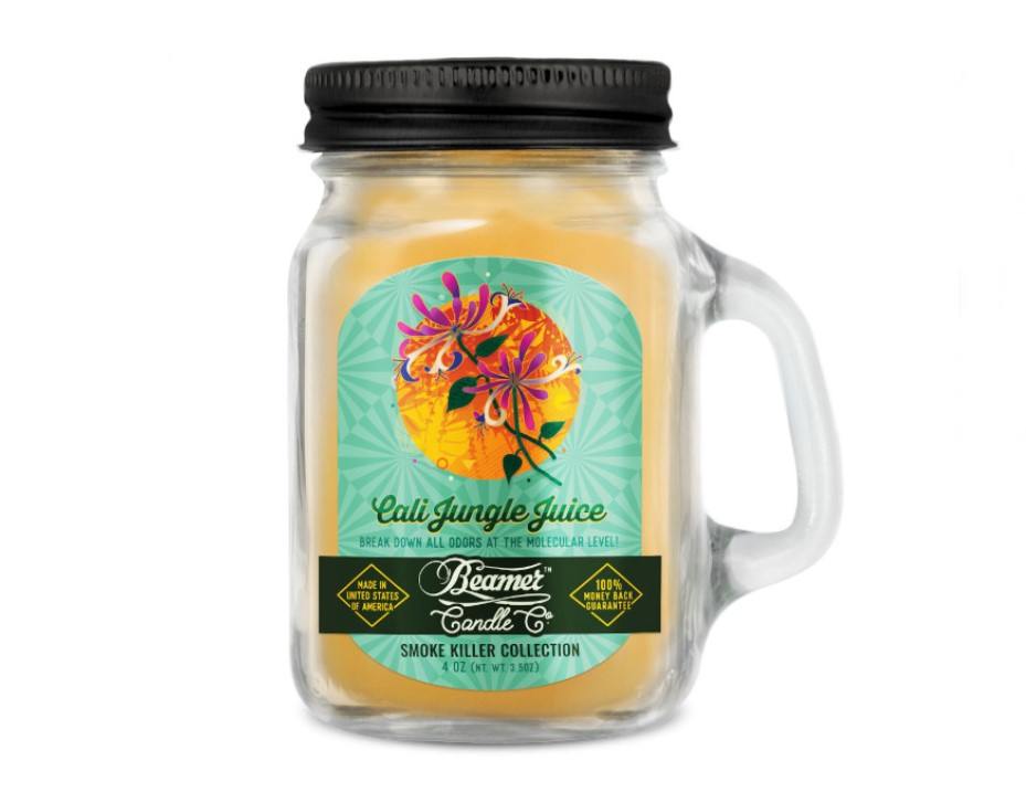 Smoke Killer illatgyertya üvegedényben, füllel és fém kupakkal – Cali Jungle Juice - kicsi